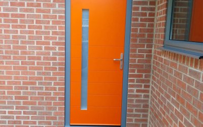 Spitfire Aluminium Entrance door sprayed in factory to RAL 2009